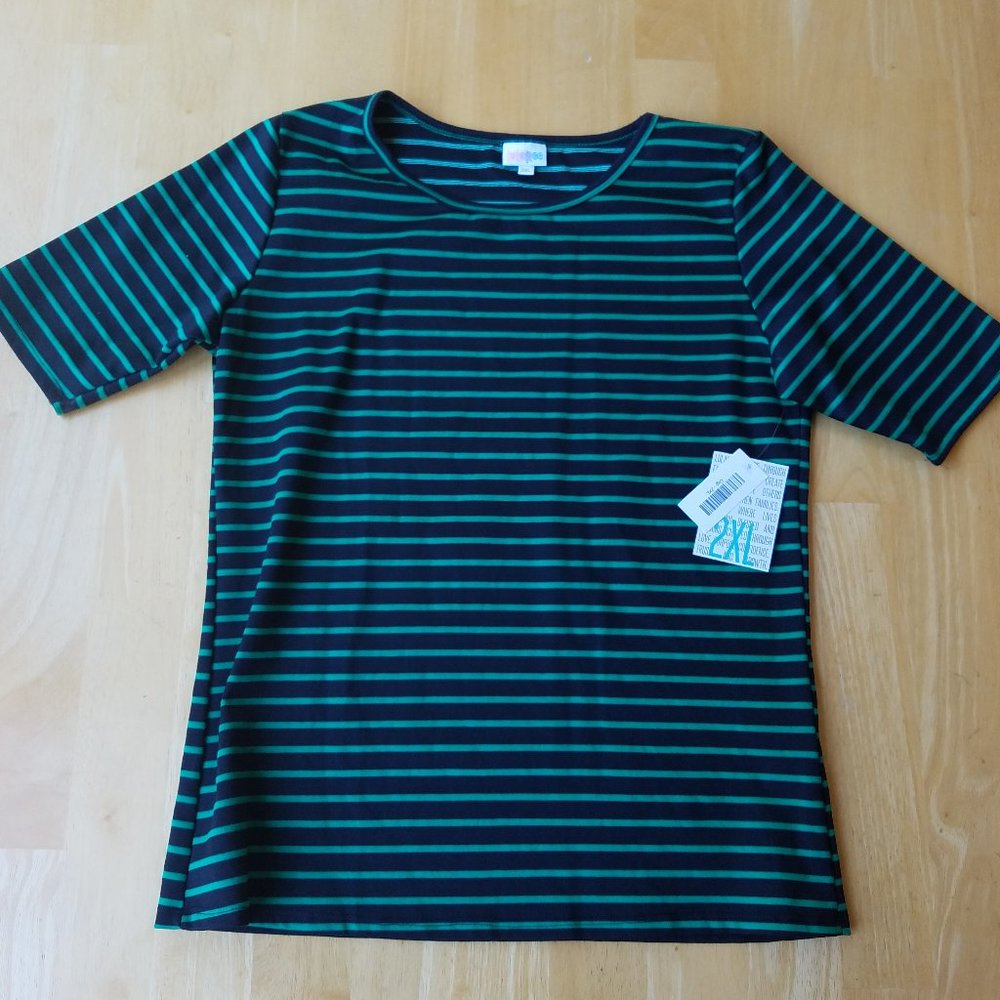 NWT Gigi 2XL Black with Green Stripes Fitted Top - LuLaRoe